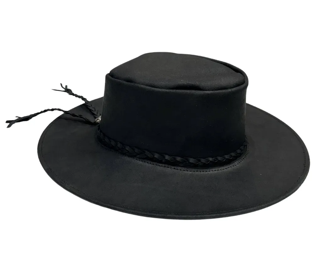 [HA3001-701-S] Outback Style Leather Hat - (OUTBACK) (Small, Black)