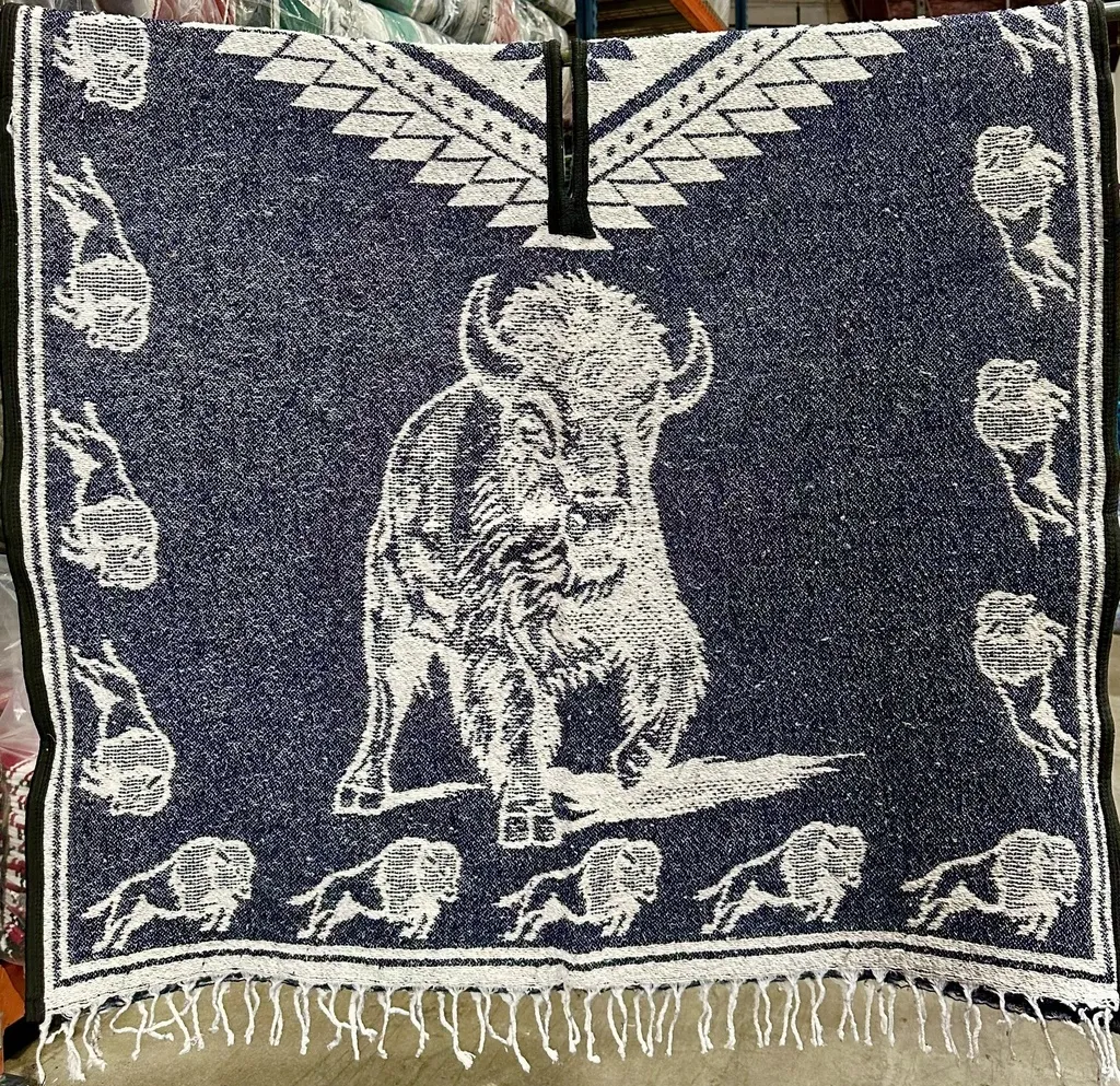 Hand Woven Look Buffalo Poncho-(SM773) (Steel Blue)