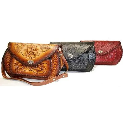 [LE1432-701R] Tooled Leather Purse - (SL432) (SL431) (Black, Round)