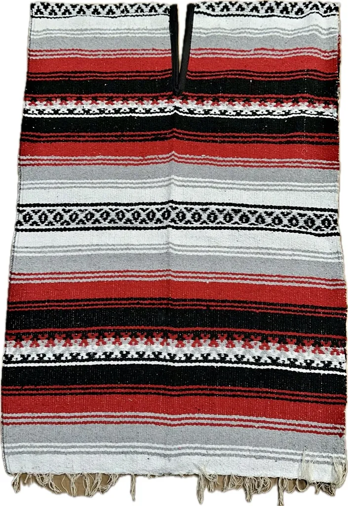 [PN1001-301] Mexican Blanket Poncho - (SM611) (Red)