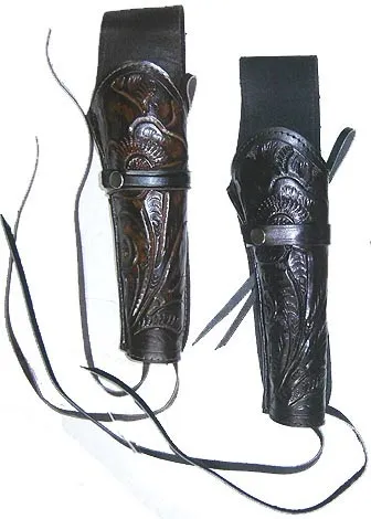 [GHO-08R-BLT] Right Tooled Leather Pistol Holster - (SL309) (Black, 8)
