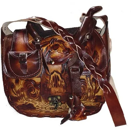[LE1436-701] Tooled Leather Saddle Purse - (SL436) (Black)